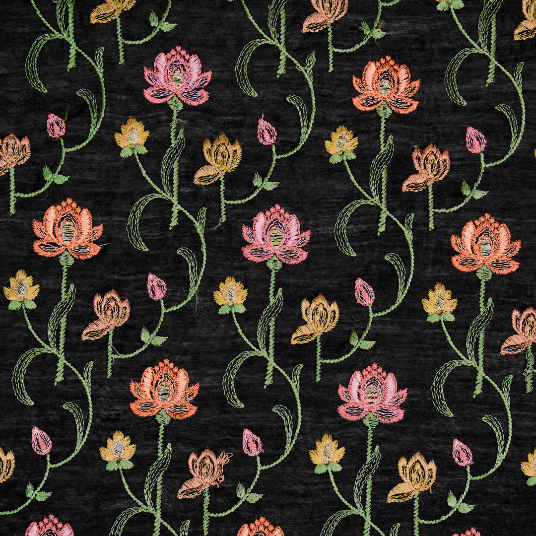 Madhurima Jaal on Black Munga Silk Embroidered Fabric
