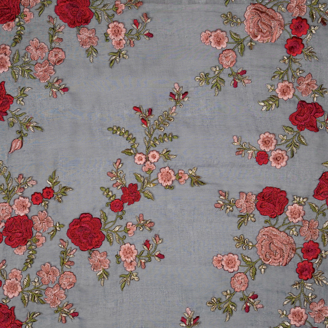 Mahaara Jaal on Navy Blue Silk Organza Embroidered Fabric