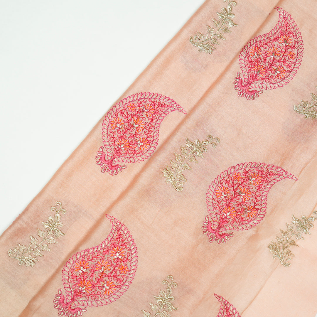 Umaima Buta on Peach Luxe Silk Chanderi Embroidered Fabric