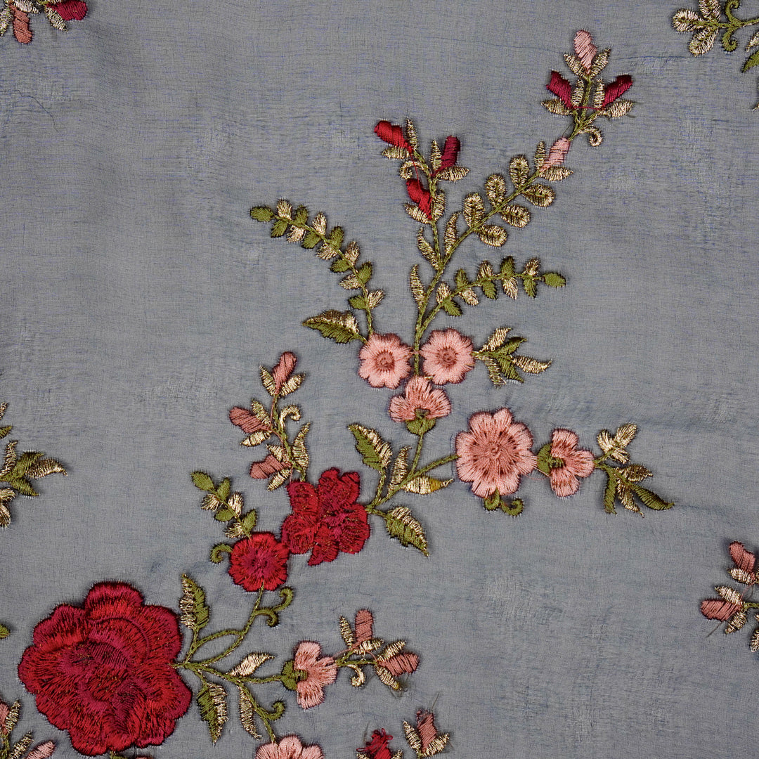 Mahaara Jaal on Navy Blue Silk Organza Embroidered Fabric