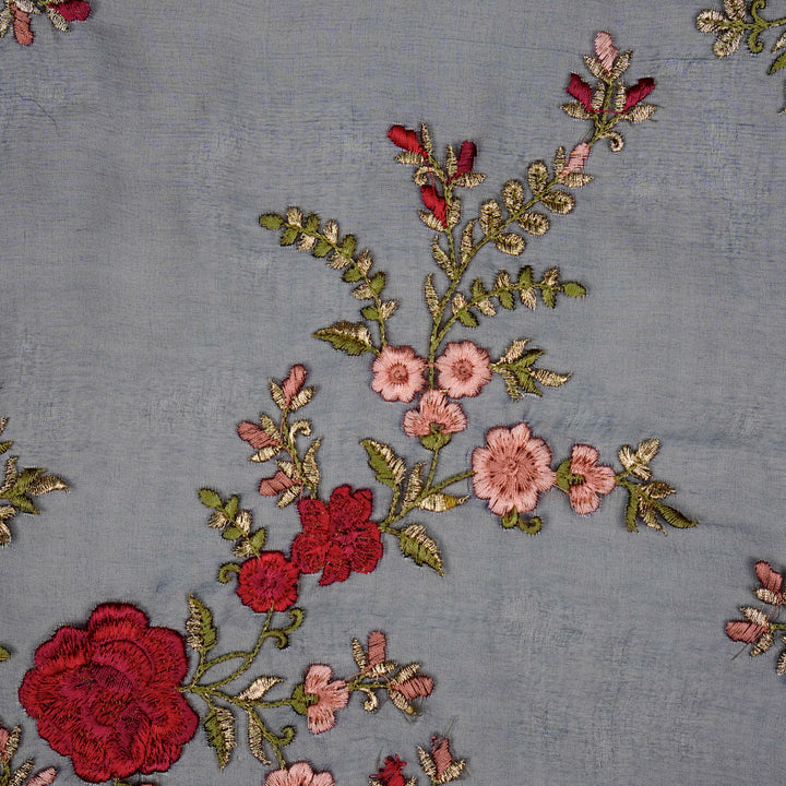 Mahaara Jaal on Navy Blue Silk Organza Embroidered Fabric