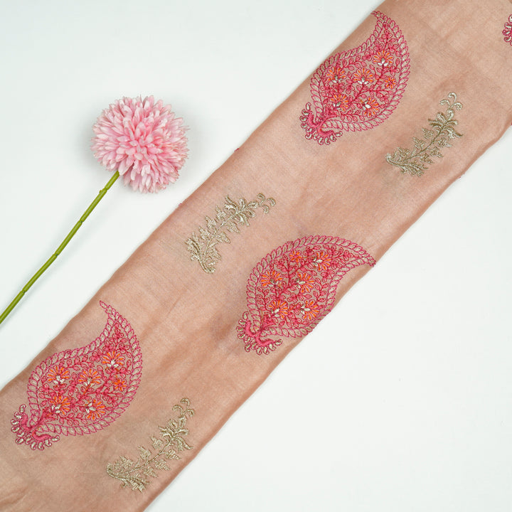 Umaima Buta on Peach Luxe Silk Chanderi Embroidered Fabric