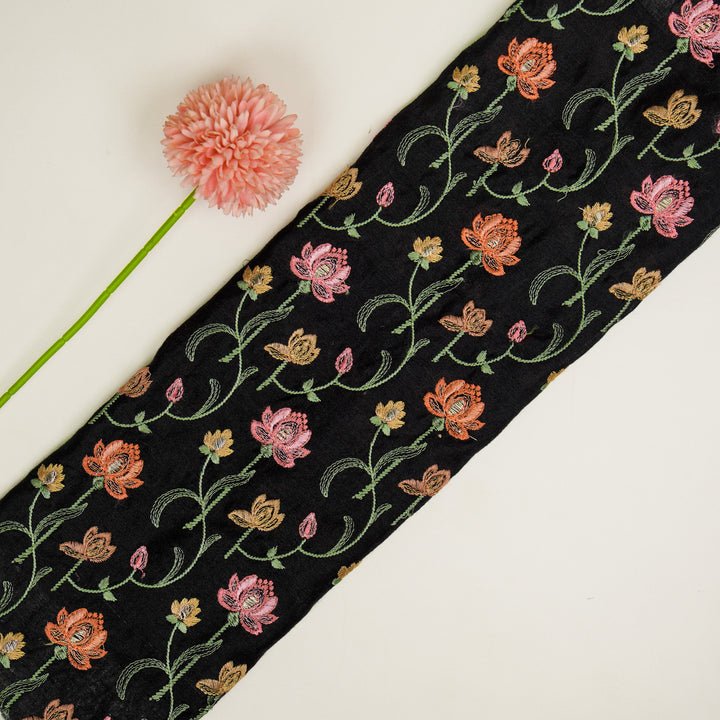 Madhurima Jaal on Black Munga Silk Embroidered Fabric