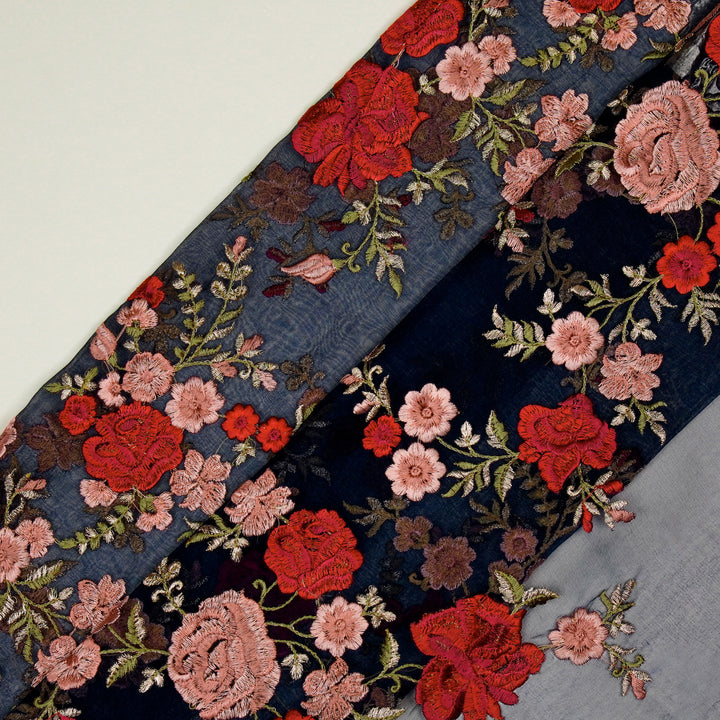 Mahaara Jaal on Navy Blue Silk Organza Embroidered Fabric