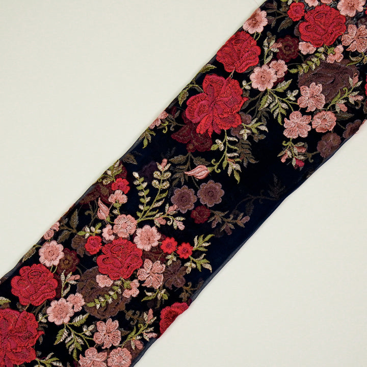 Mahaara Jaal on Navy Blue Silk Organza Embroidered Fabric