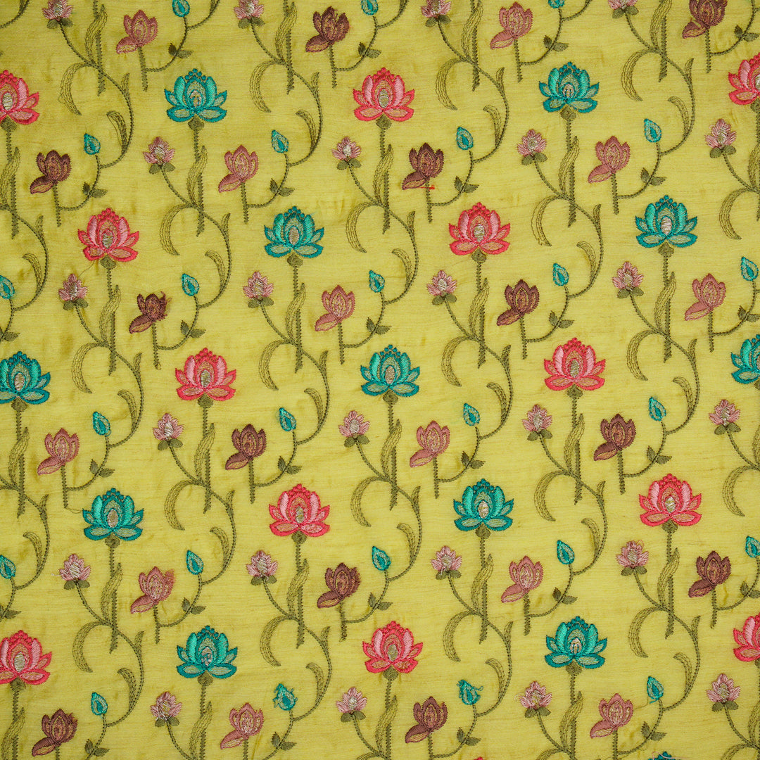 Madhurima Jaal on Lemon Munga Silk Embroidered Fabric