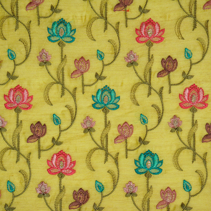Madhurima Jaal on Lemon Munga Silk Embroidered Fabric