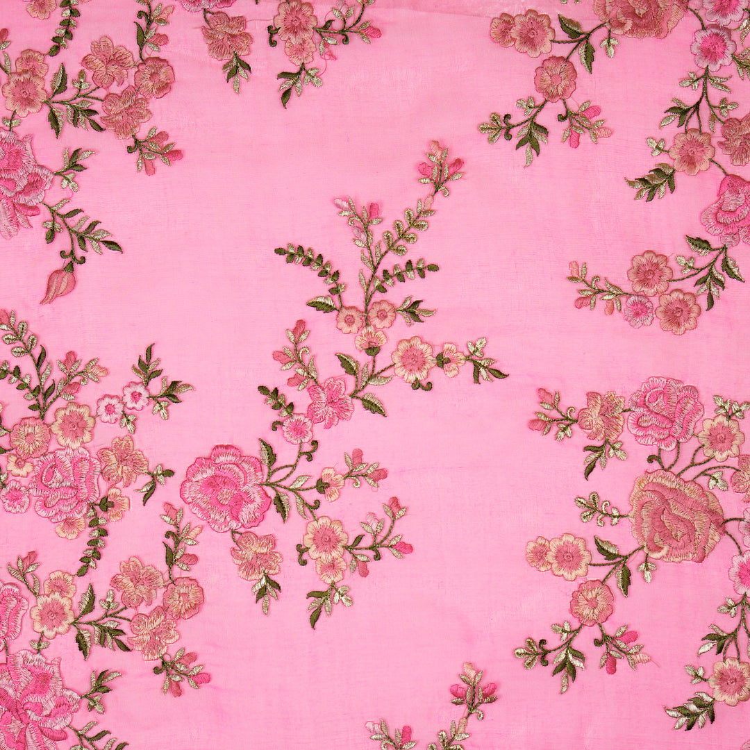 Mahaara Jaal on Fuxia Silk Organza Embroidered Fabric