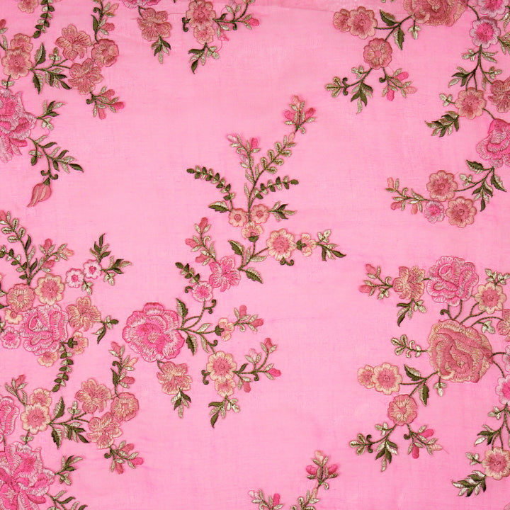 Mahaara Jaal on Fuxia Silk Organza Embroidered Fabric
