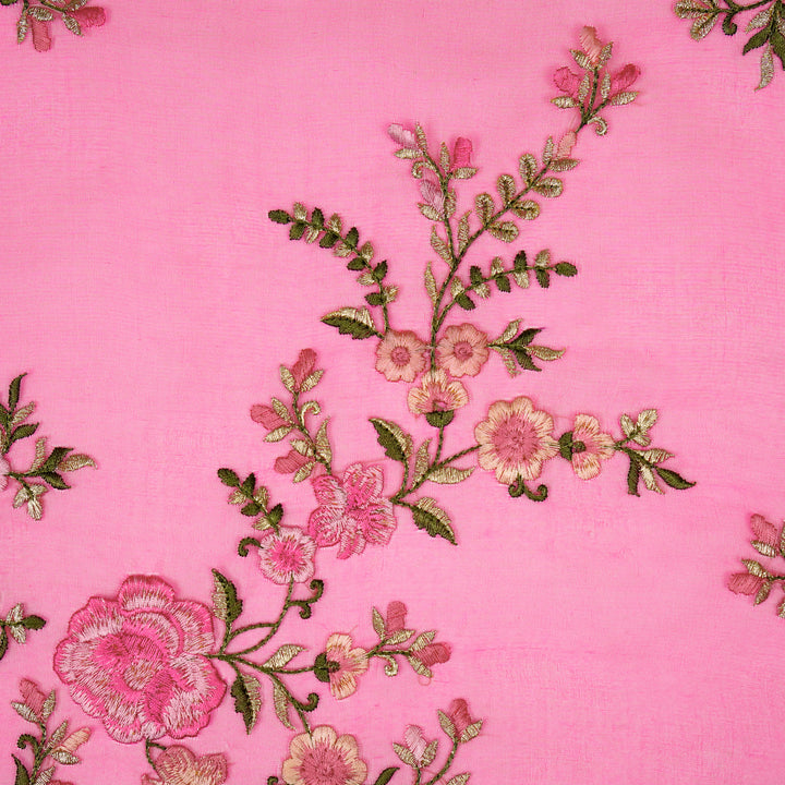 Mahaara Jaal on Fuxia Silk Organza Embroidered Fabric