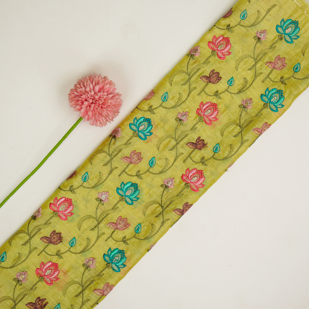 Madhurima Jaal on Lemon Munga Silk Embroidered Fabric