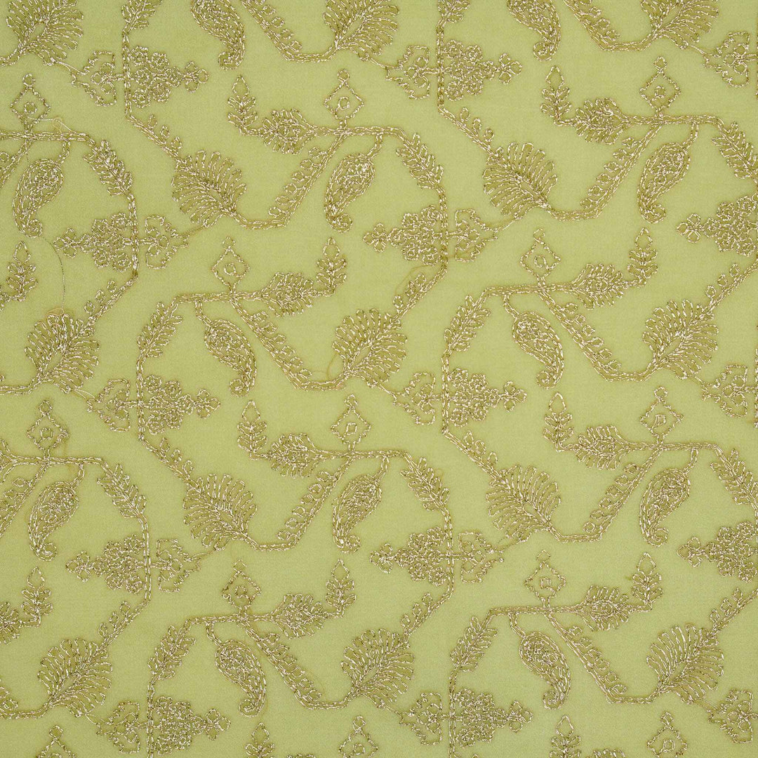 Kanak Jaal on Light Olive Georgette Embroidered Fabric