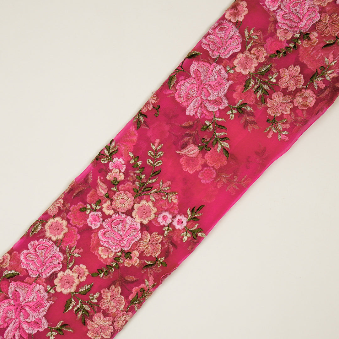 Mahaara Jaal on Fuxia Silk Organza Embroidered Fabric