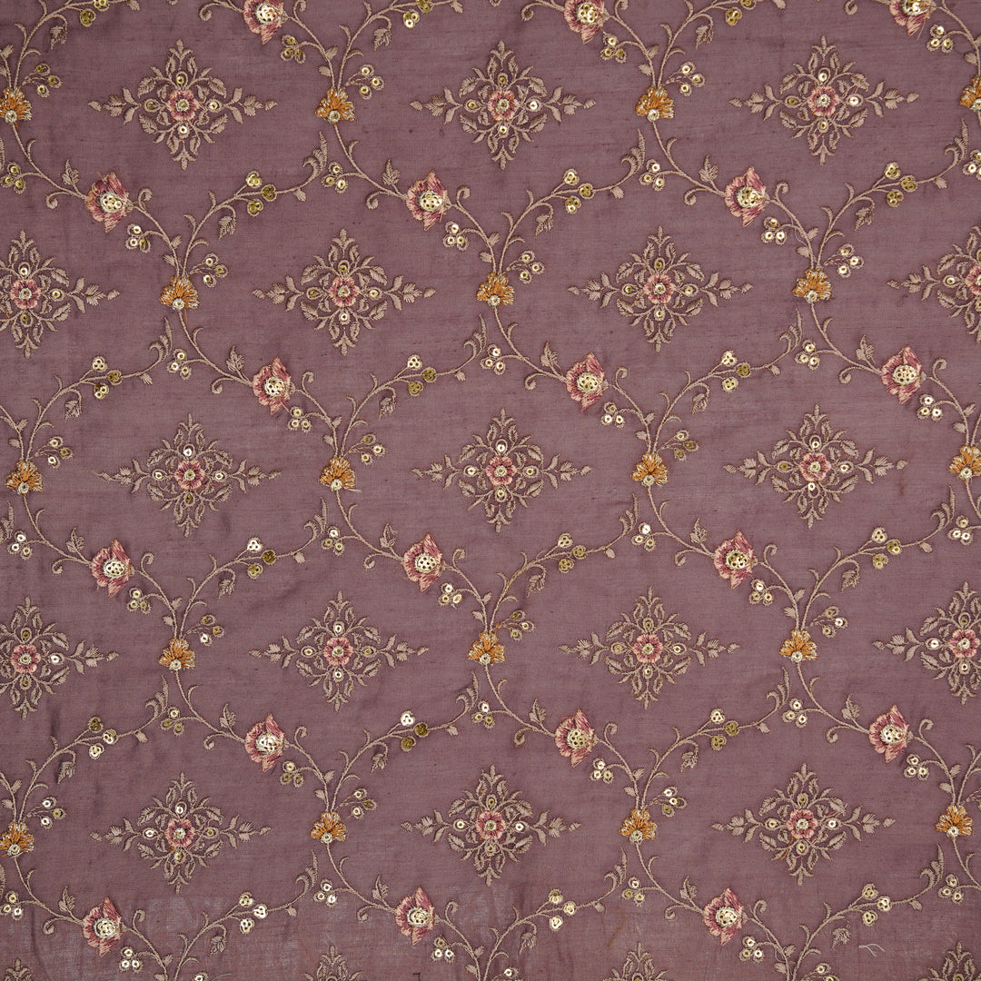 Mrunal Jaal on Deep Mauve Silk Chanderi Embroidered Fabric