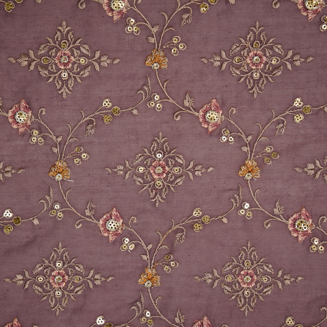 Mrunal Jaal on Deep Mauve Silk Chanderi Embroidered Fabric