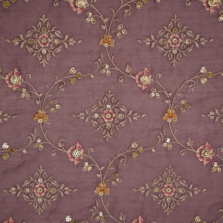 Mrunal Jaal on Deep Mauve Silk Chanderi Embroidered Fabric
