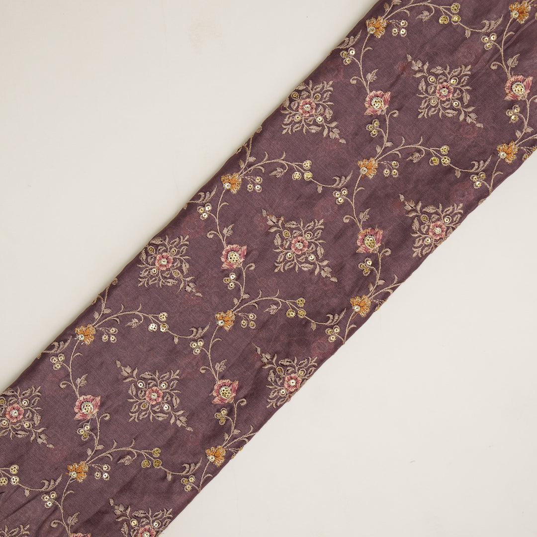 Mrunal Jaal on Deep Mauve Silk Chanderi Embroidered Fabric