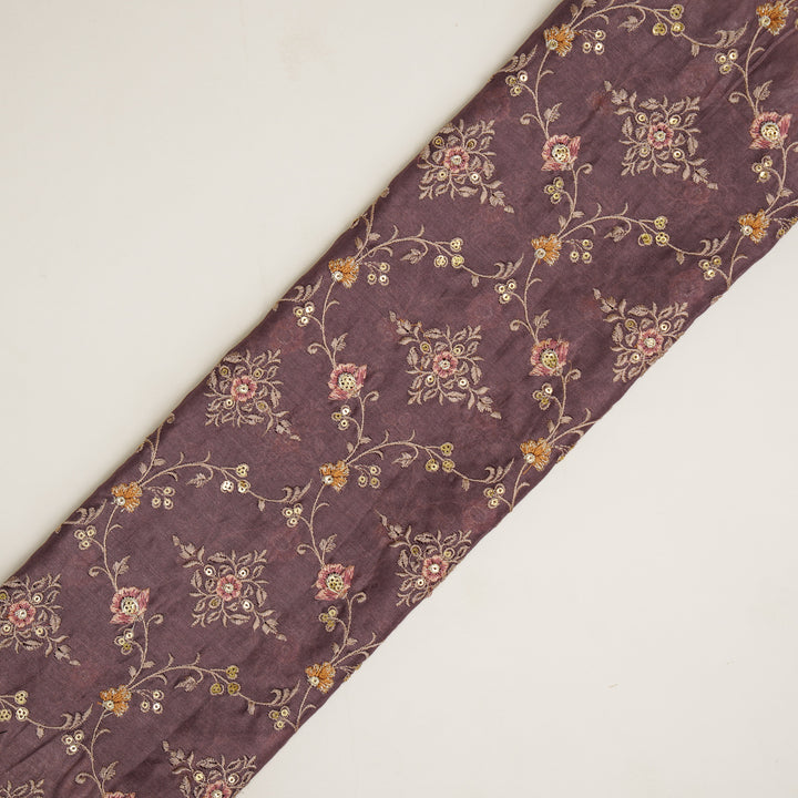 Mrunal Jaal on Deep Mauve Silk Chanderi Embroidered Fabric