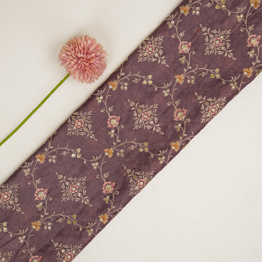 Mrunal Jaal on Deep Mauve Silk Chanderi Embroidered Fabric