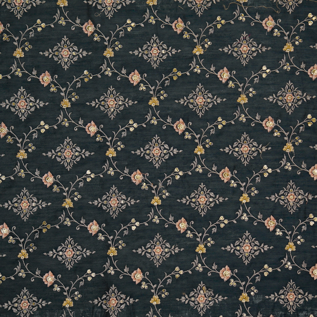 Mrunal Jaal on Dark Blue Silk Chanderi Embroidered Fabric