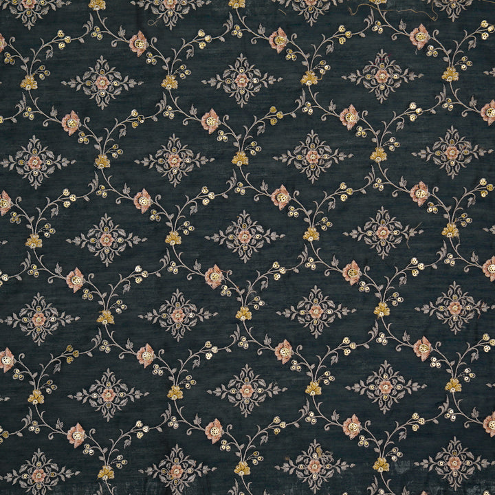 Mrunal Jaal on Dark Blue Silk Chanderi Embroidered Fabric