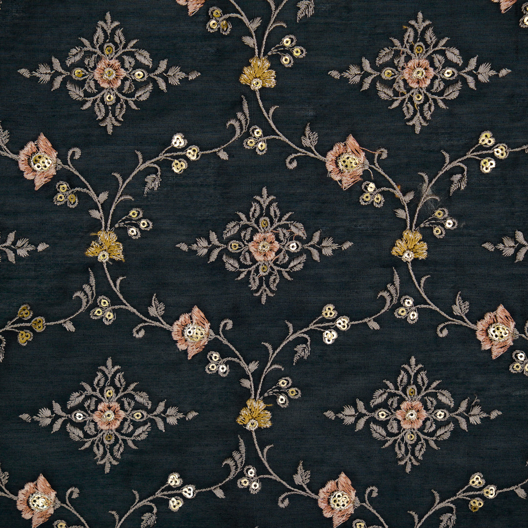 Mrunal Jaal on Dark Blue Silk Chanderi Embroidered Fabric