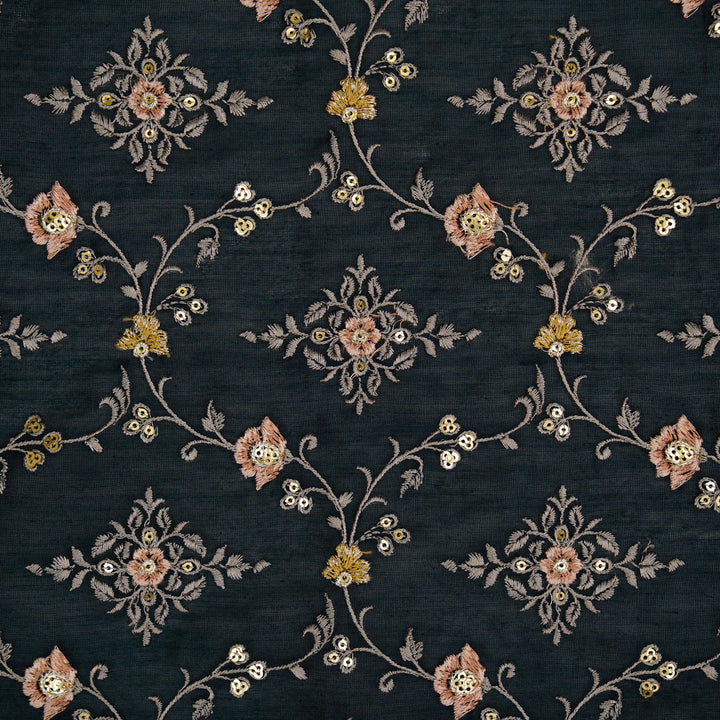 Mrunal Jaal on Dark Blue Silk Chanderi Embroidered Fabric