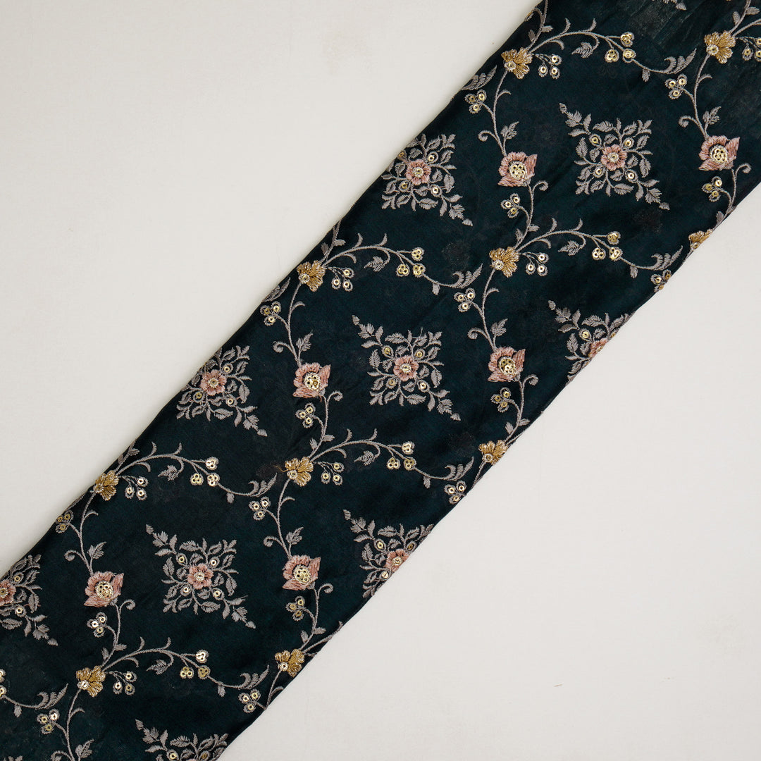Mrunal Jaal on Dark Blue Silk Chanderi Embroidered Fabric