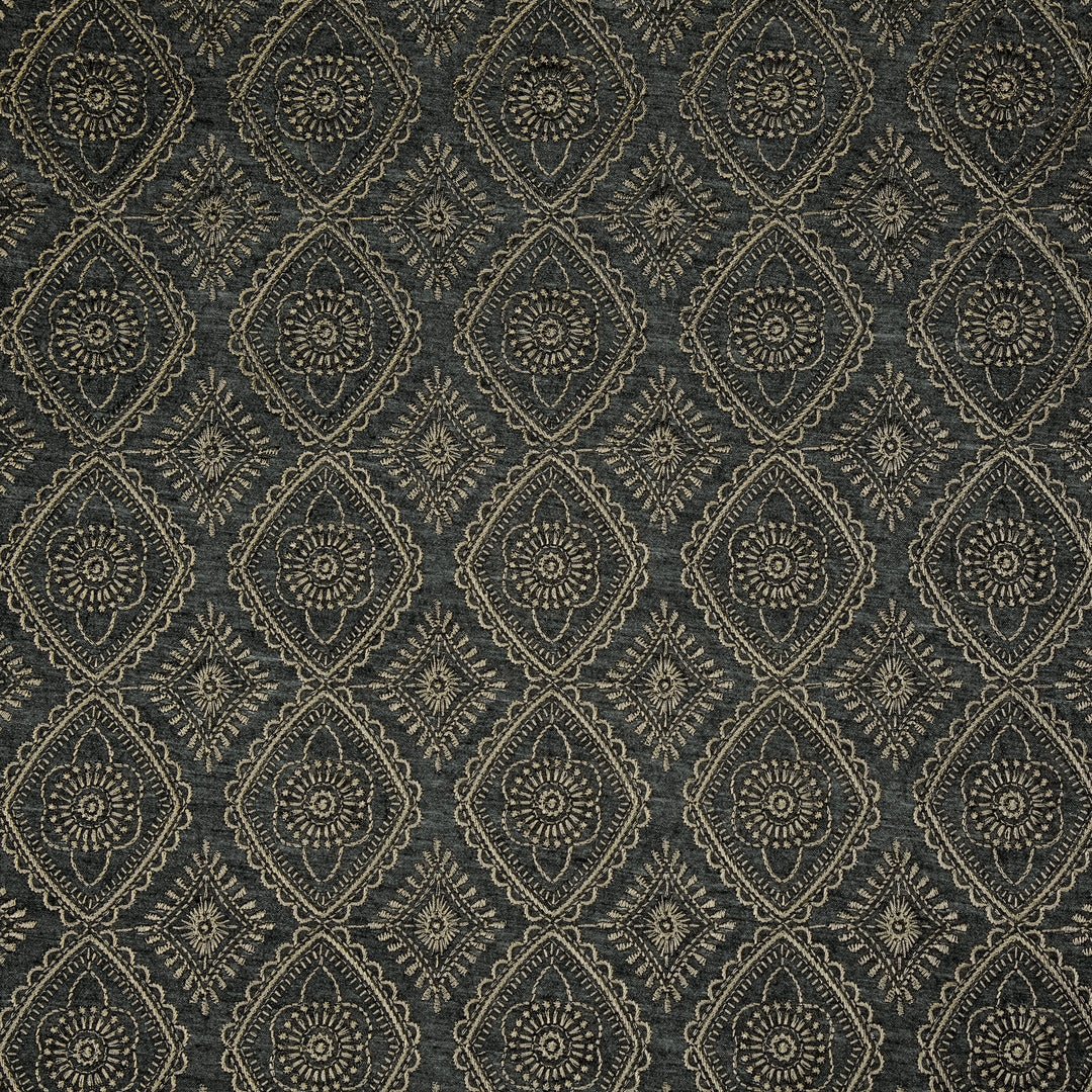 Zahab Jaal on Charcoal Munga Silk Embroidered Fabric