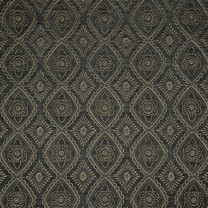 Zahab Jaal on Charcoal Munga Silk Embroidered Fabric