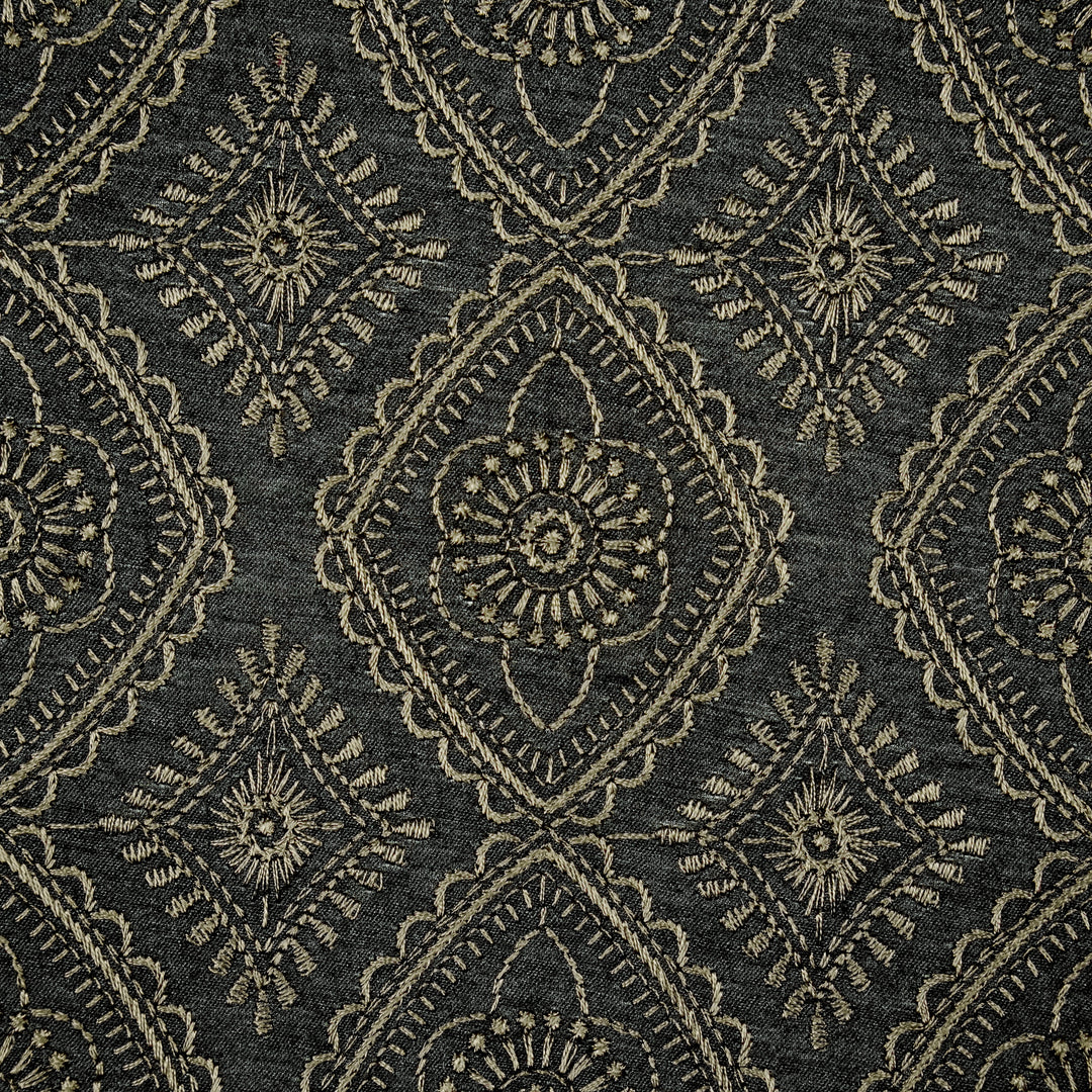 Zahab Jaal on Charcoal Munga Silk Embroidered Fabric