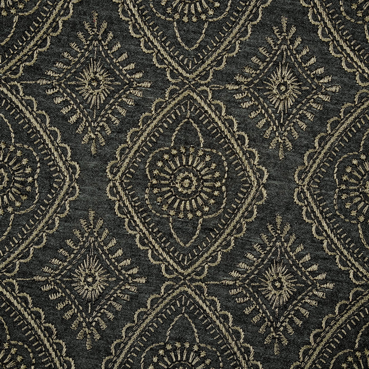 Zahab Jaal on Charcoal Munga Silk Embroidered Fabric