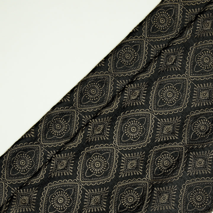Zahab Jaal on Charcoal Munga Silk Embroidered Fabric