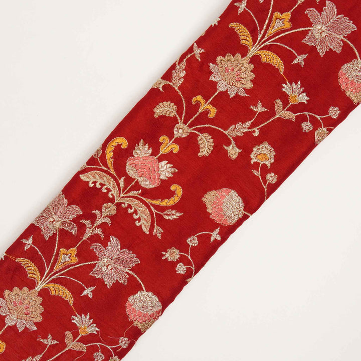 Devyani Jaal on Blood Red Semi Raw Silk Embroidered Fabric