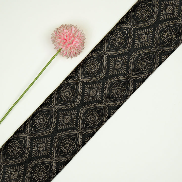 Zahab Jaal on Charcoal Munga Silk Embroidered Fabric