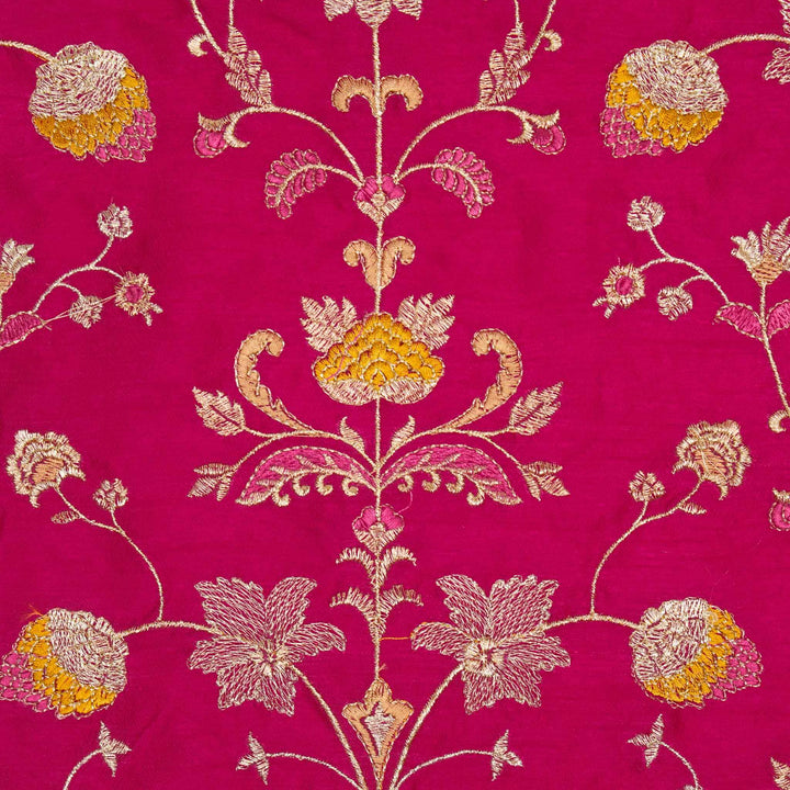 Devyani Jaal on Fuxia Semi Raw Silk Embroidered Fabric