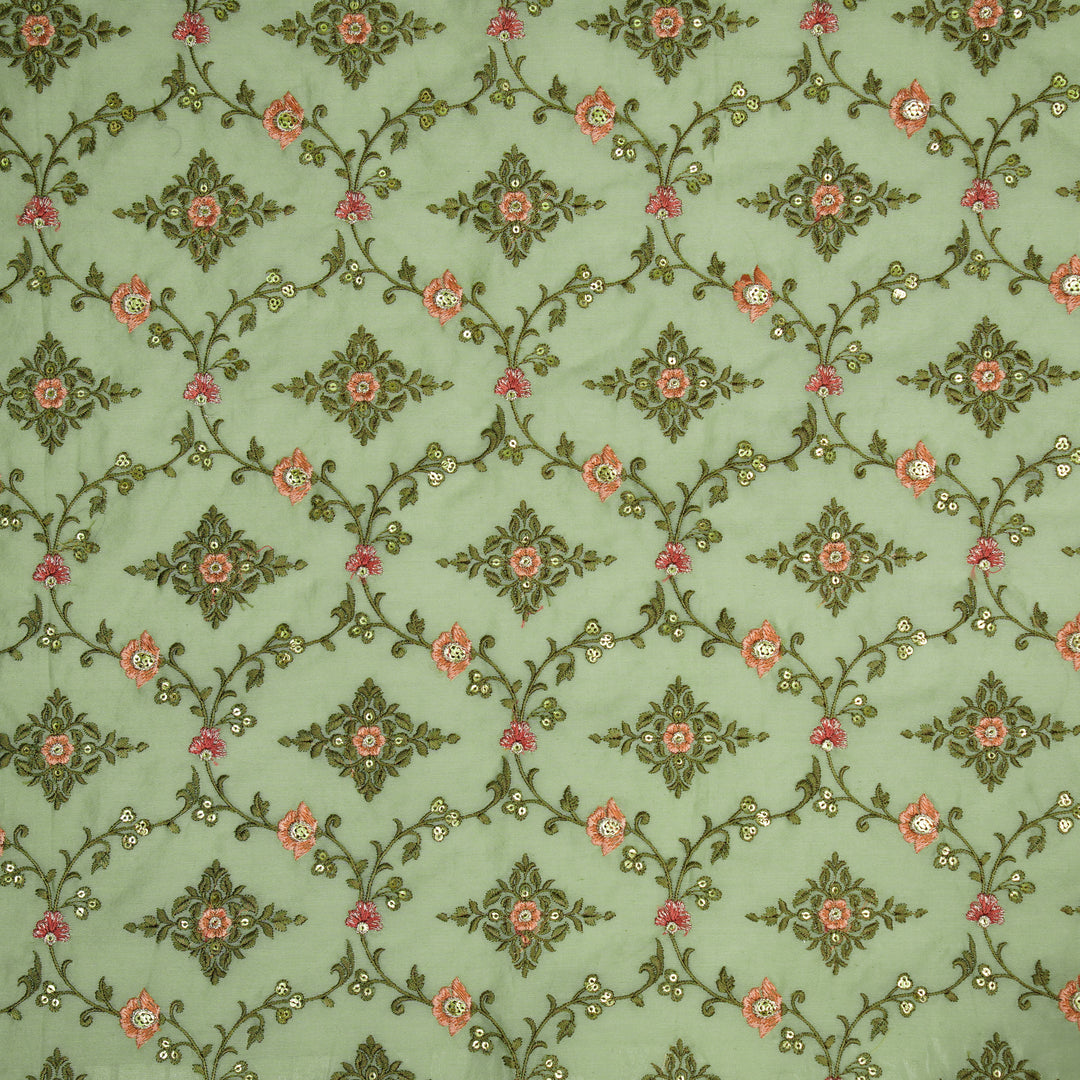 Mrunal Jaal on Sea Green Silk Chanderi Embroidered Fabric