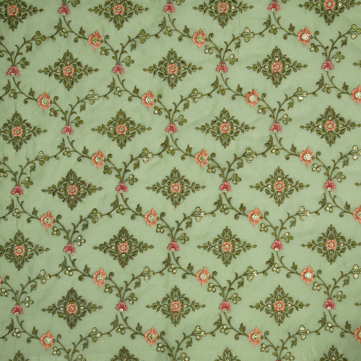 Mrunal Jaal on Sea Green Silk Chanderi Embroidered Fabric