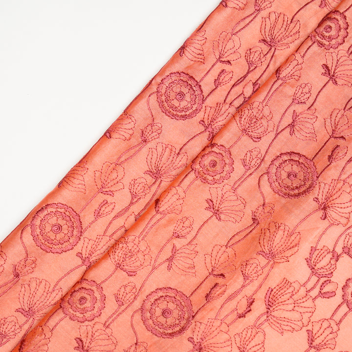 Isha Jaal on Peach Luxe Silk Chanderi Embroidered Fabric