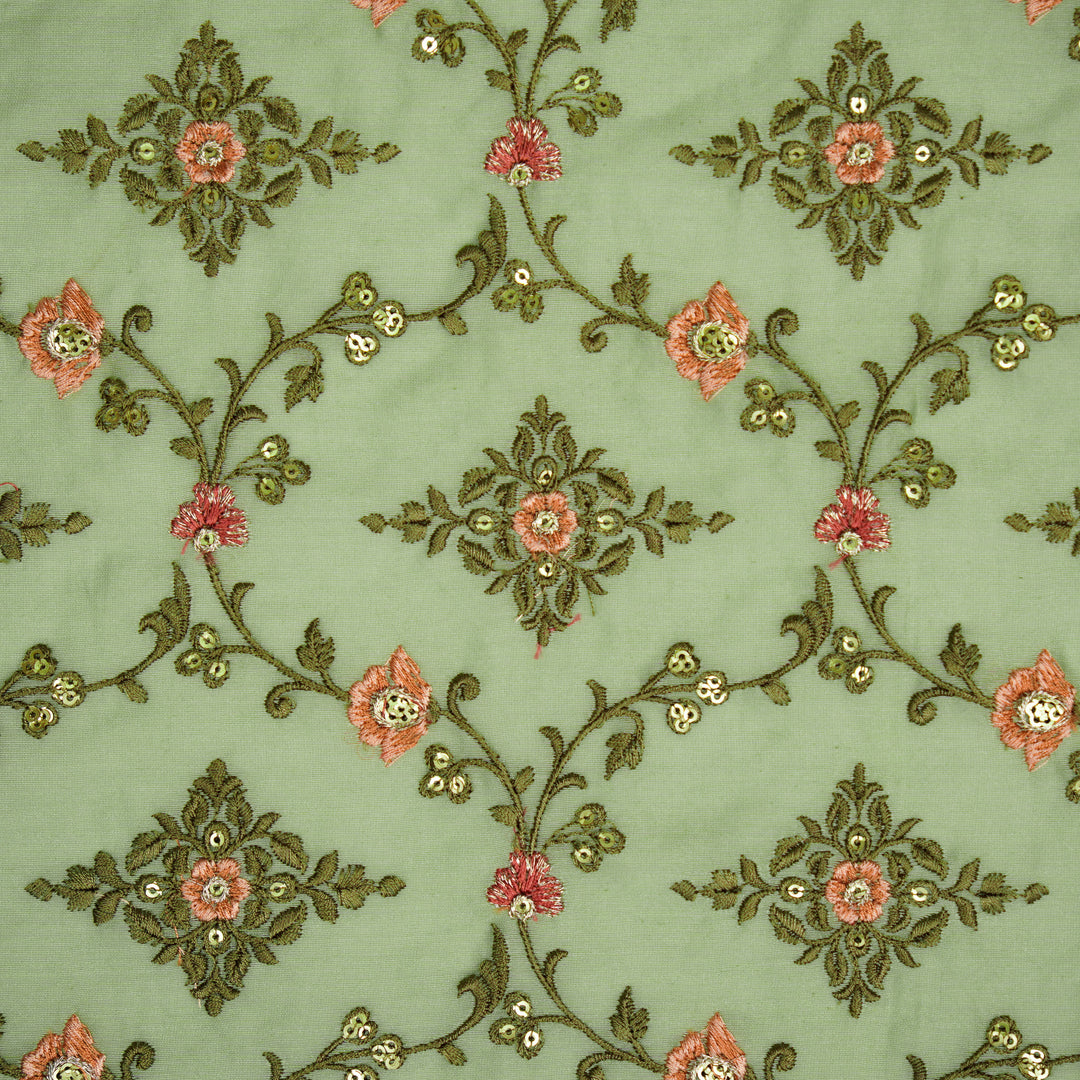 Mrunal Jaal on Sea Green Silk Chanderi Embroidered Fabric