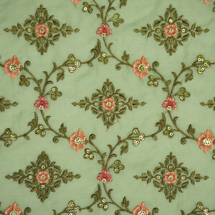 Mrunal Jaal on Sea Green Silk Chanderi Embroidered Fabric