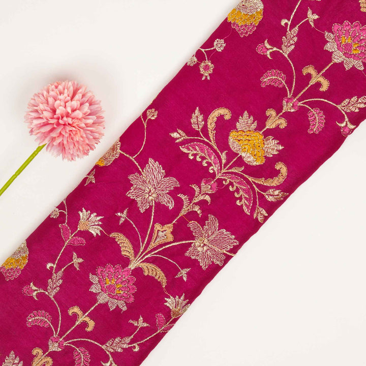 Devyani Jaal on Fuxia Semi Raw Silk Embroidered Fabric