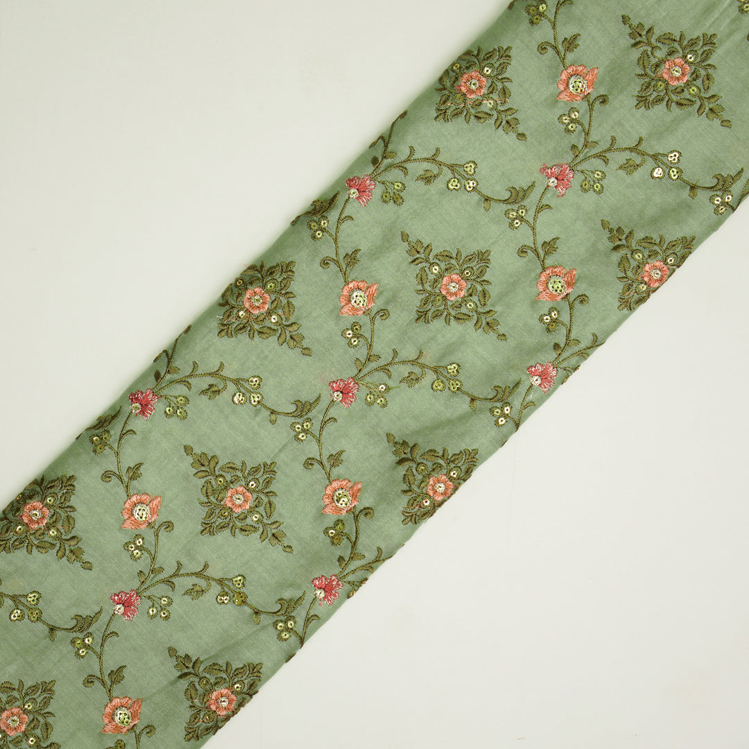 Mrunal Jaal on Sea Green Silk Chanderi Embroidered Fabric