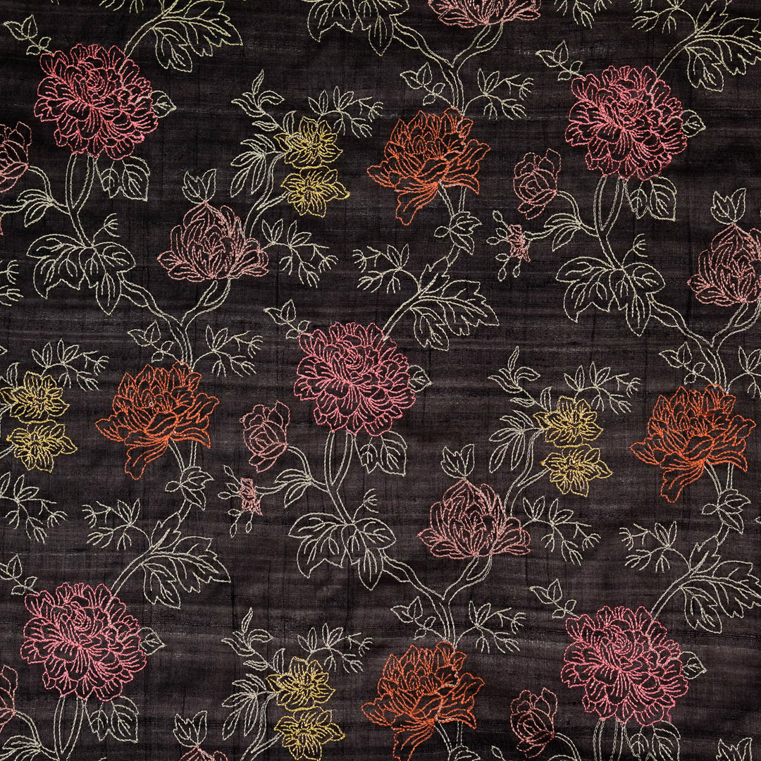 Fajra Jaal On Black Tussar Silk Embroidered Fabric