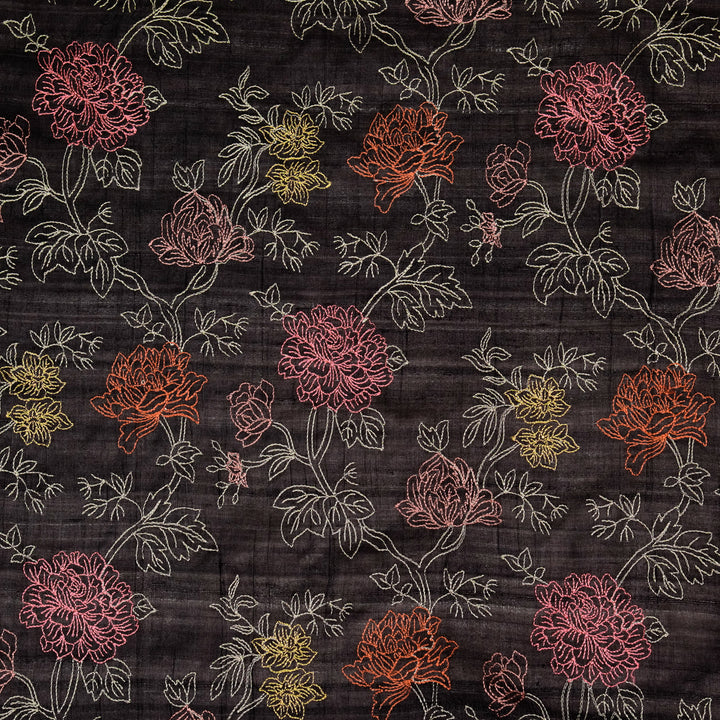 Fajra Jaal On Black Tussar Silk Embroidered Fabric