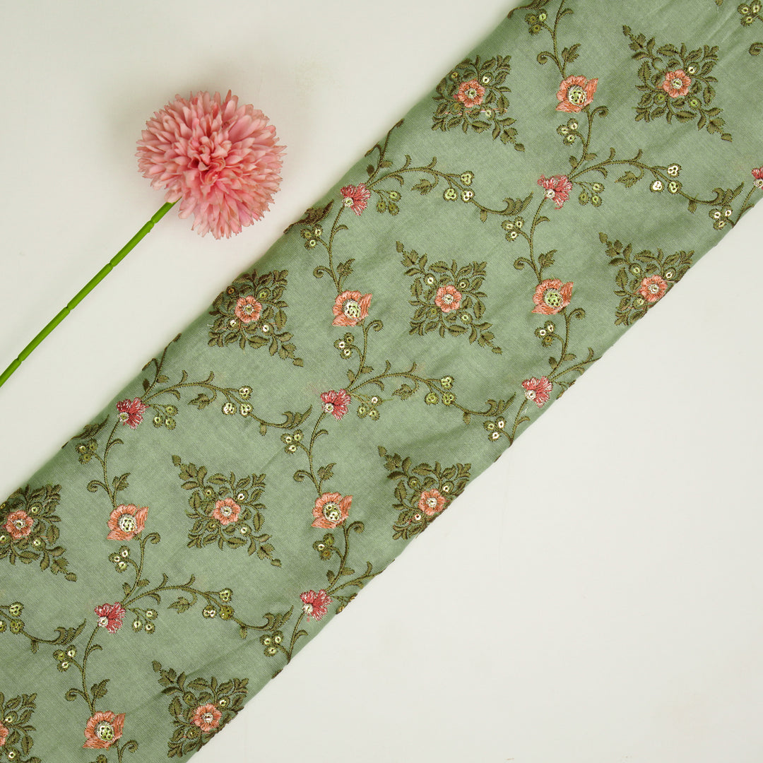 Mrunal Jaal on Sea Green Silk Chanderi Embroidered Fabric