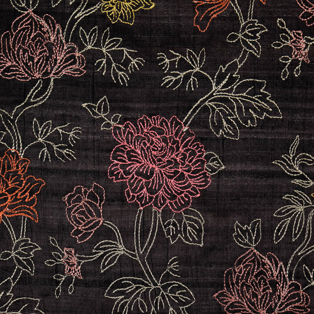 Fajra Jaal On Black Tussar Silk Embroidered Fabric