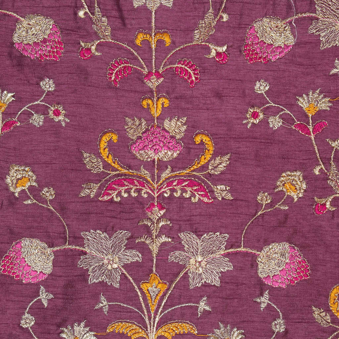 Devyani Jaal on Magenta Semi Raw Silk Embroidered Fabric