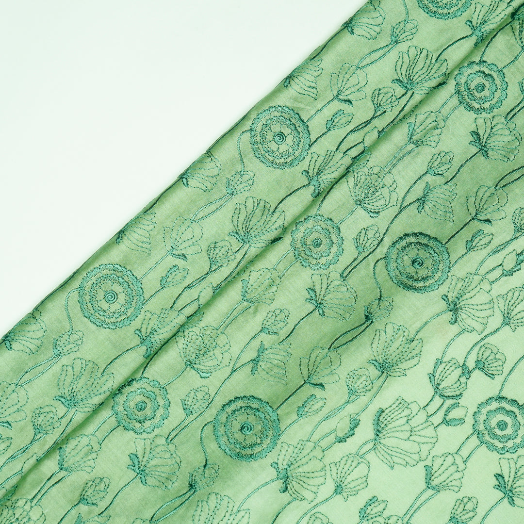 Isha Jaal on Sea Green Luxe Silk Chanderi Embroidered Fabric