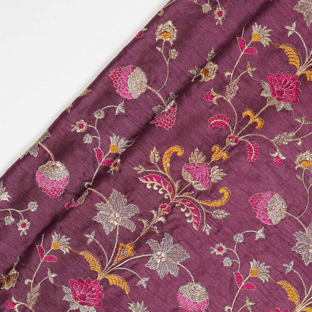 Devyani Jaal on Magenta Semi Raw Silk Embroidered Fabric